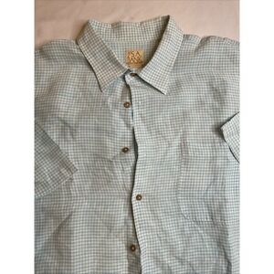 Jos A Bank Linen Short Sleeved Shirt Turquoise White Plaid Preppy  Size XXL